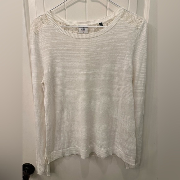 CABI 5005 White Sophia Lace Back Sweater Romantic Feminine S - Picture 2 of 6